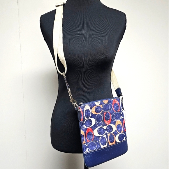 Coach Handbags - Navy Red Coach Signature Legacy Crossbody Vacation Purse Travel Resort Preppy